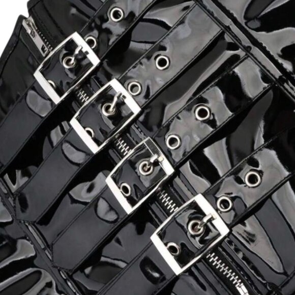 Women Punk Style Zipper Closure Bustier Waist Belt Cropped Corset - Picture 3 of 5